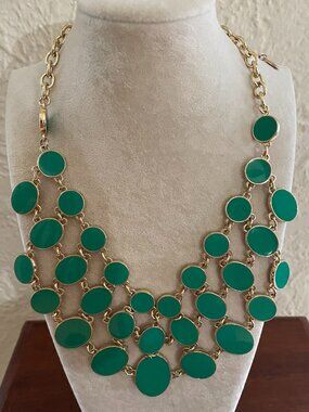 Amrita Singh Reversible Statement Necklace Green Orange Gold Tone Bib Necklace